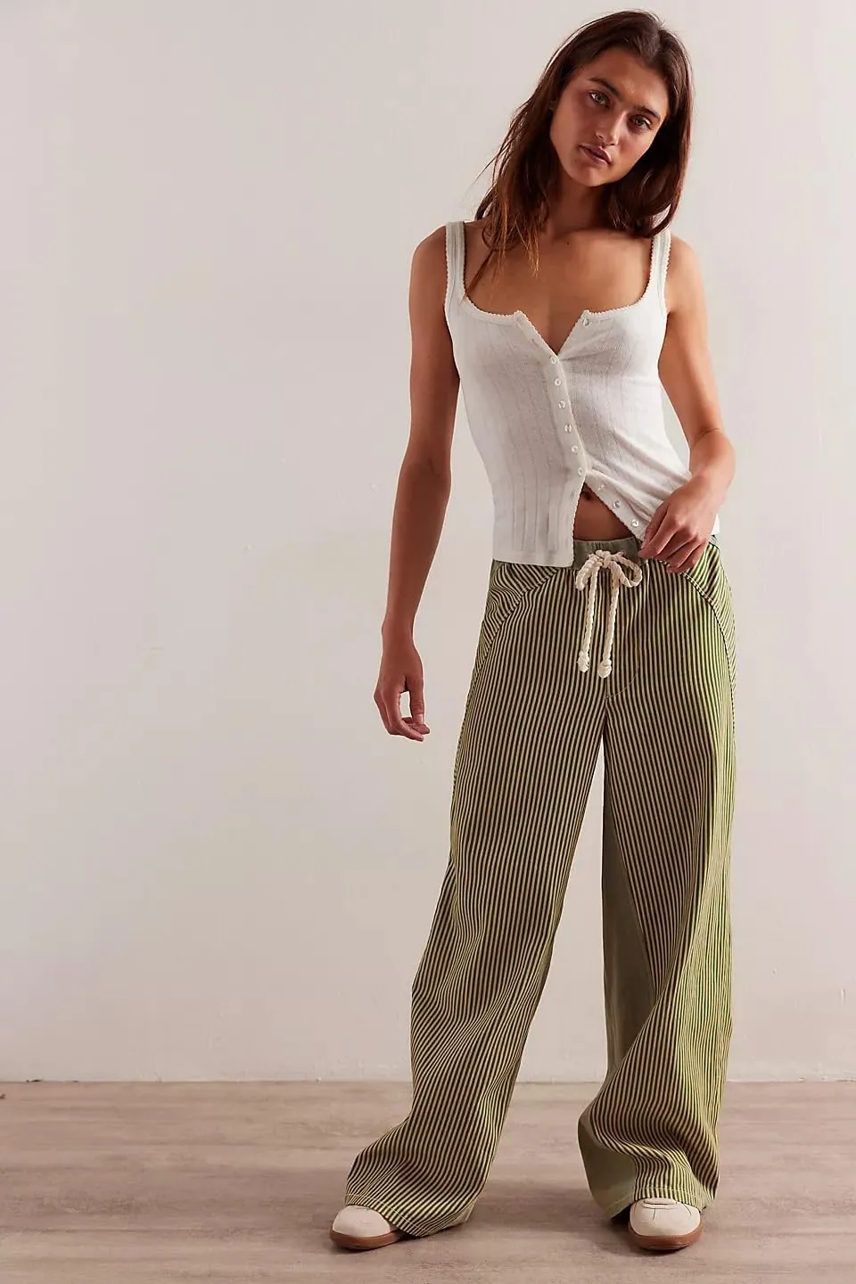 Y2k Striped Pants for Women Wide Leg Drawstring Elastic Low Rise Pajama Pants Lounge Wear Trousers
