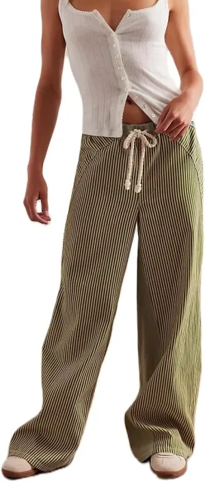 Y2k Striped Pants for Women Wide Leg Drawstring Elastic Low Rise Pajama Pants Lounge Wear Trousers