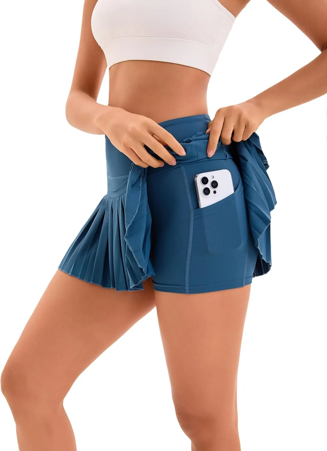 Yknktstc Women Tennis Skirt with Pocket Pleated Golf Skort Active Workout Running Athletic Shorts