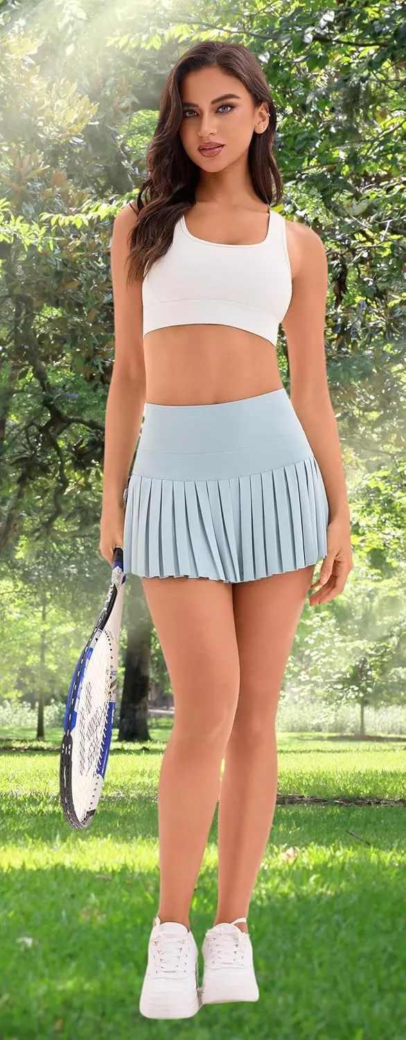 Yknktstc Women Tennis Skirt with Pocket Pleated Golf Skort Active Workout Running Athletic Shorts