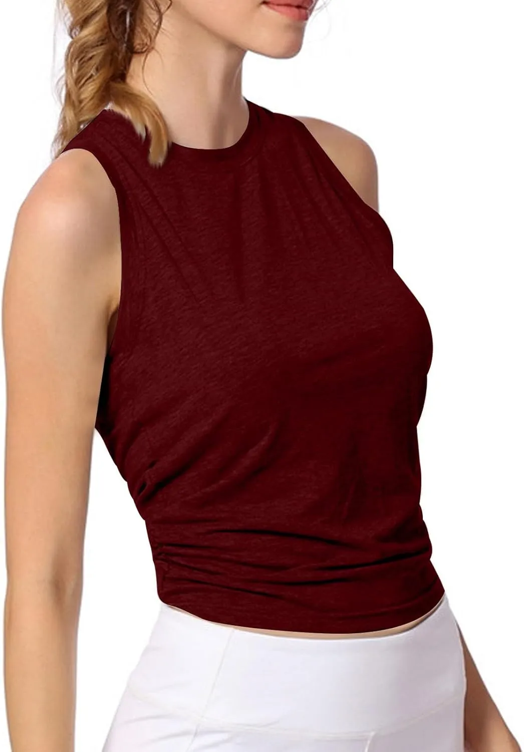 Yoga Tee Shirts for Women Summer Solid Color Athletic Workout Running Tank Tops Casual Fashion Breathable Blouse