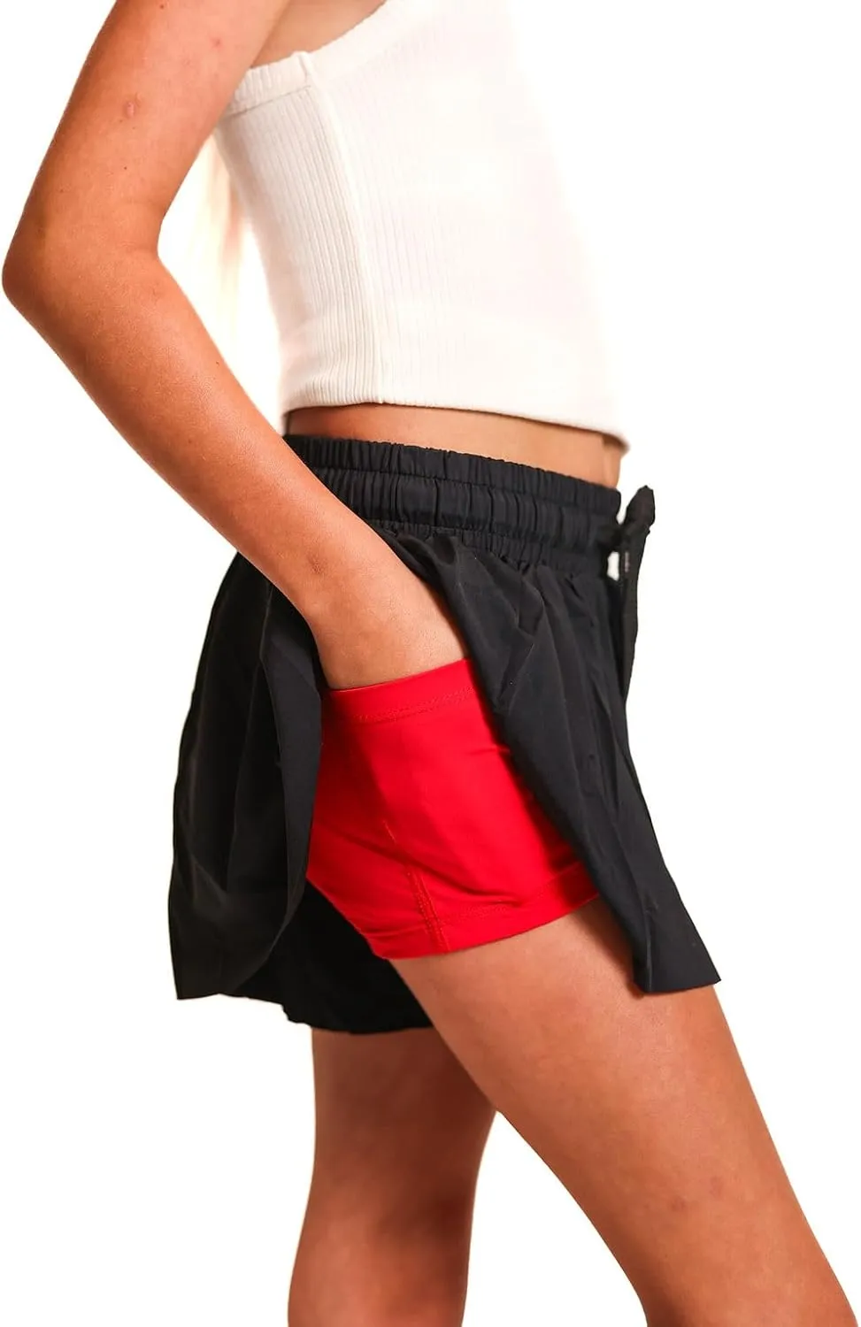 Youth Girls Flowy Athletic Shorts with Spandex Liner. Butterfly Shorts for Fitness, Running, Sports with Drawstring Closure