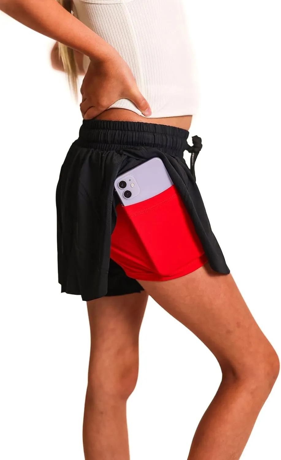 Youth Girls Flowy Athletic Shorts with Spandex Liner. Butterfly Shorts for Fitness, Running, Sports with Drawstring Closure