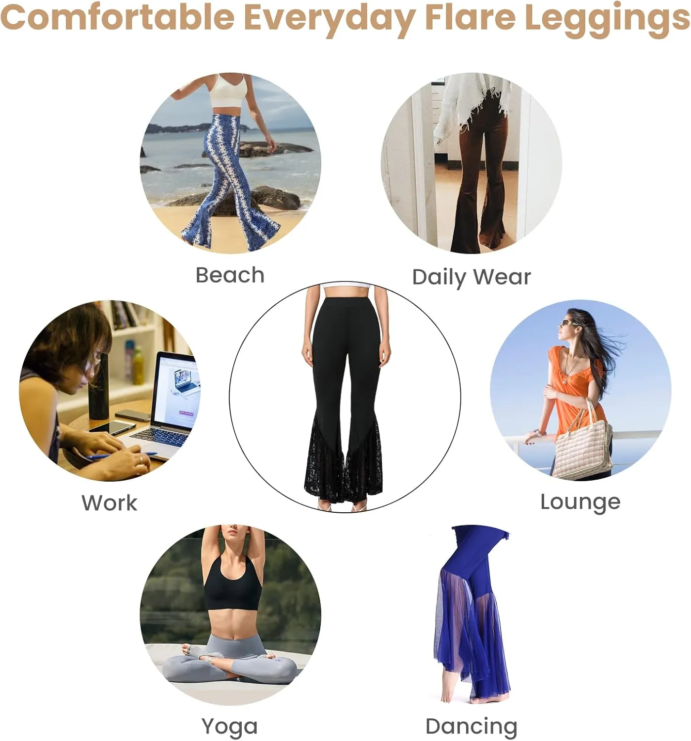 Yvette Women's Bell Bottom Pants Flare Leggings High Waist Tummy Control Wide Leg Dancing Bootcut Yoga Pants