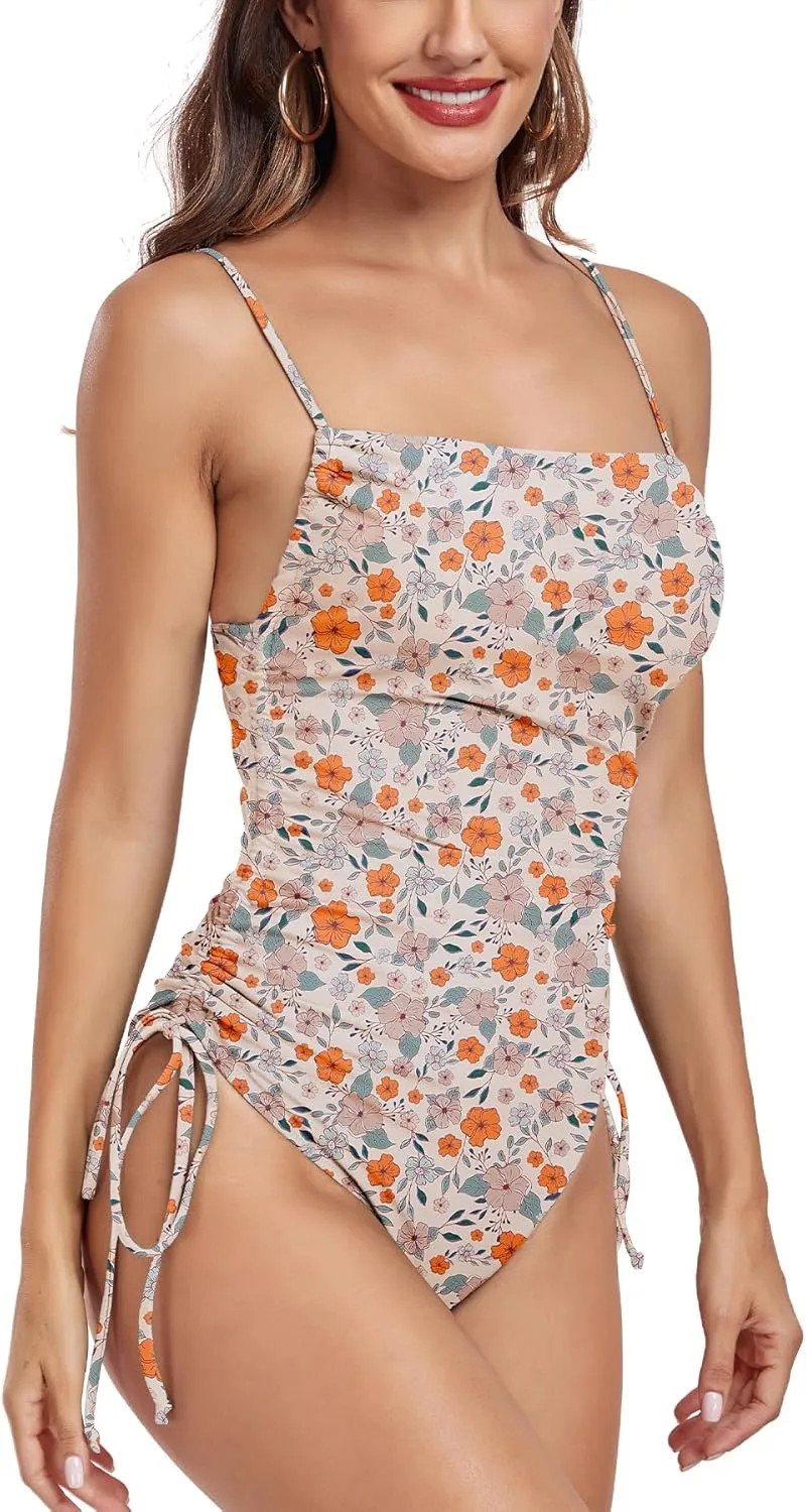 Zando One Piece Swimsuit Women Tummy Control Bathing Suits Cheeky High Cut One Piece Swimsuits Swimwear Tie Side