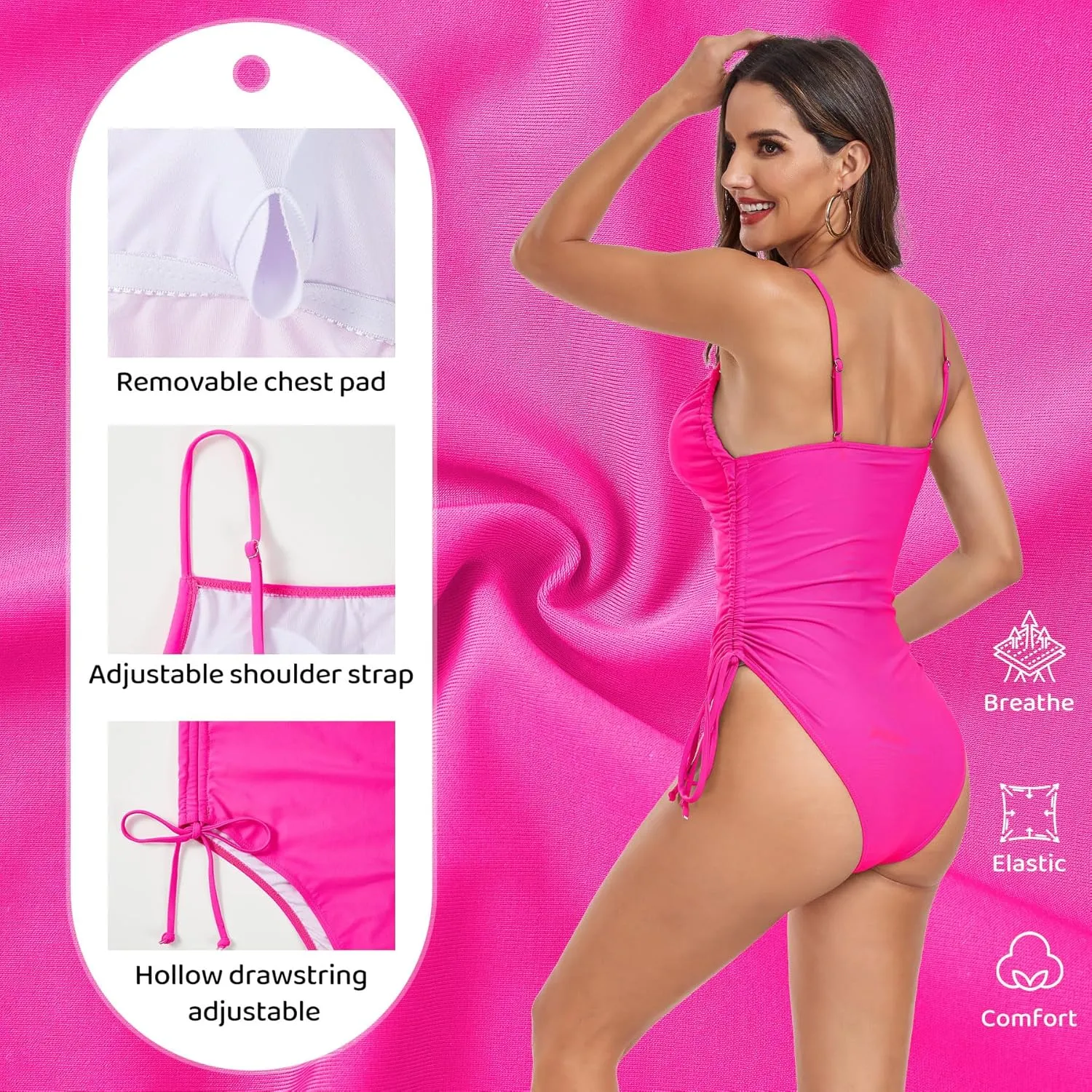 Zando One Piece Swimsuit Women Tummy Control Bathing Suits Cheeky High Cut One Piece Swimsuits Swimwear Tie Side