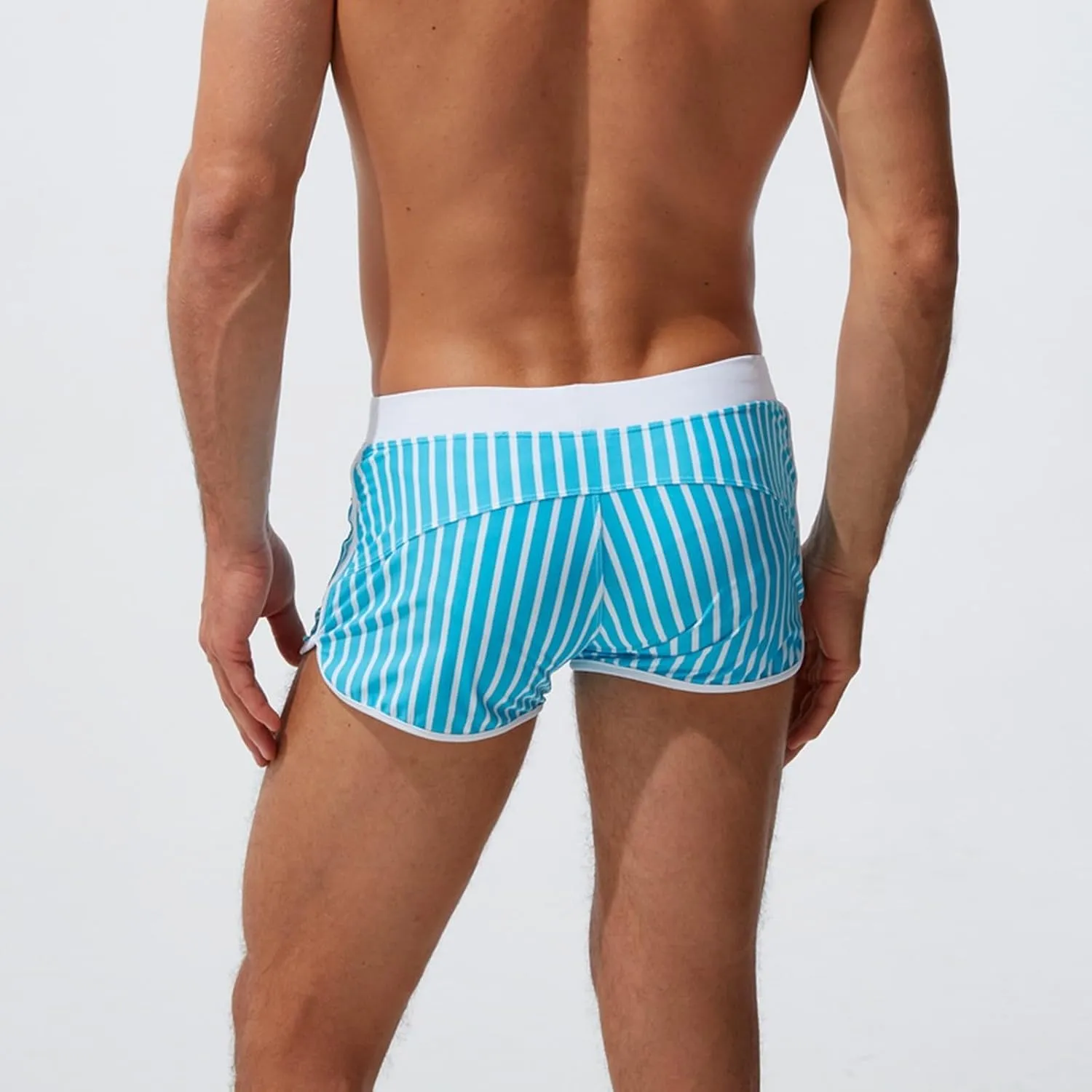 ZEFOTIM Swim Shorts for Men Drawstring Funny Striped Trunk Board Surf Swimsuit with Zipper Pockets