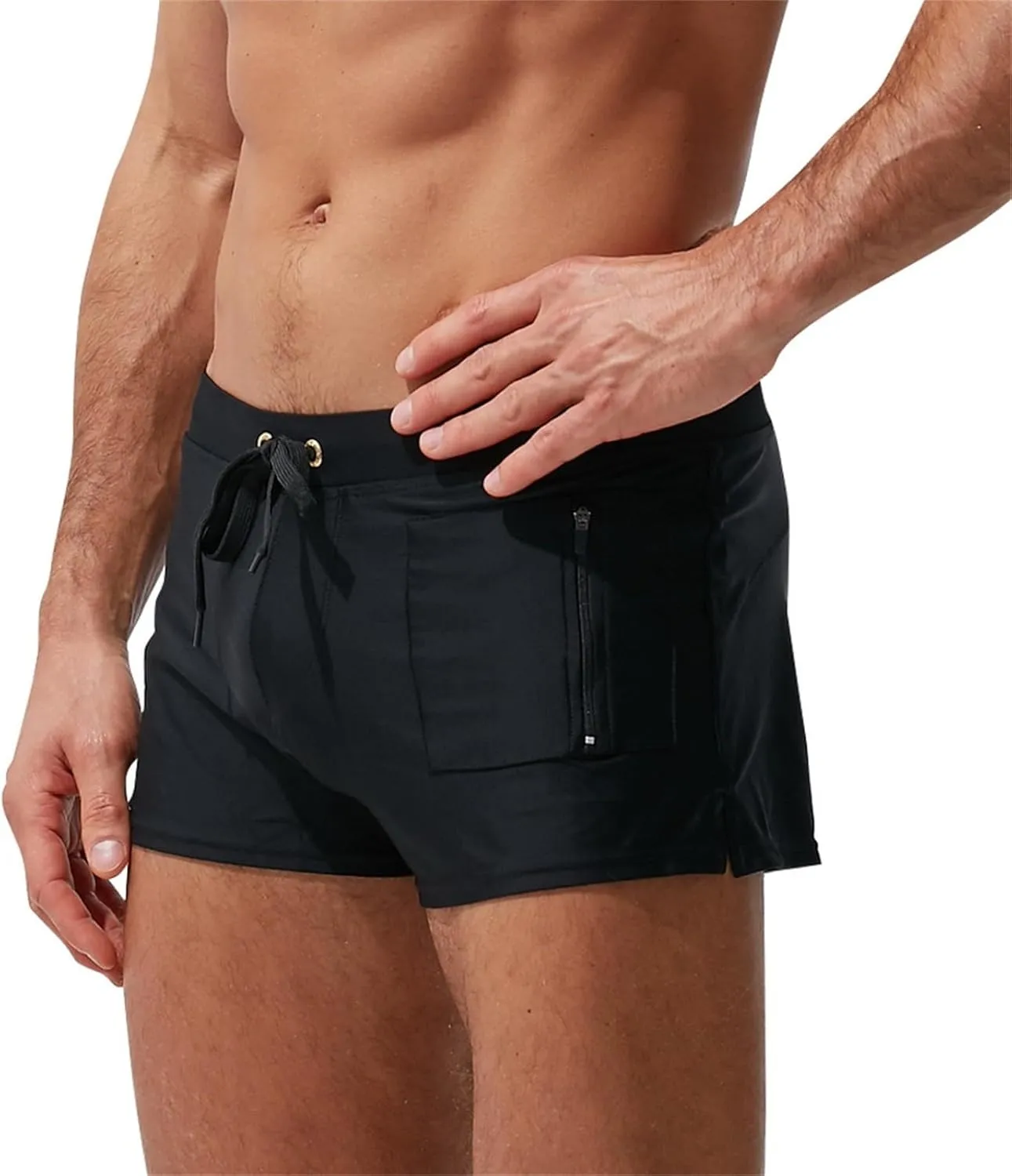 ZEFOTIM Swimming Shorts for Men Drawstring Funny Solid Color Trunk Fashions Big and Tall Swimwear with Zipper Pockets