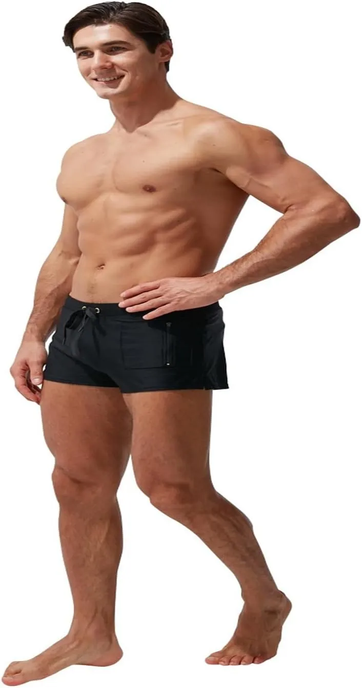 ZEFOTIM Swimming Shorts for Men Drawstring Funny Solid Color Trunk Fashions Big and Tall Swimwear with Zipper Pockets