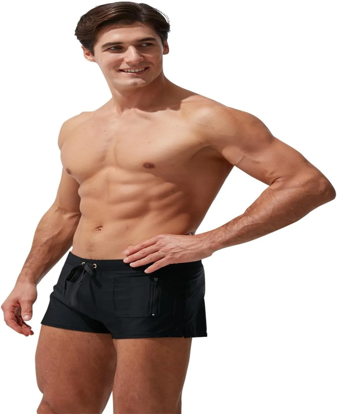 ZEFOTIM Swimming Shorts for Men Drawstring Funny Solid Color Trunk Fashions Big and Tall Swimwear with Zipper Pockets