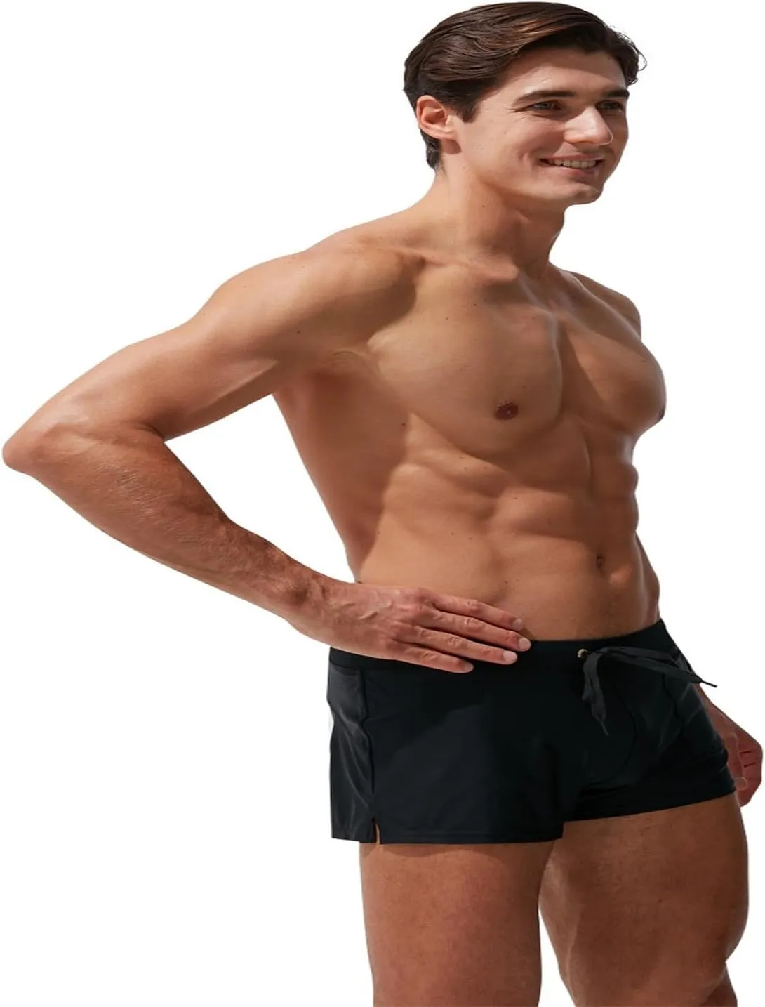 ZEFOTIM Swimming Shorts for Men Drawstring Funny Solid Color Trunk Fashions Big and Tall Swimwear with Zipper Pockets