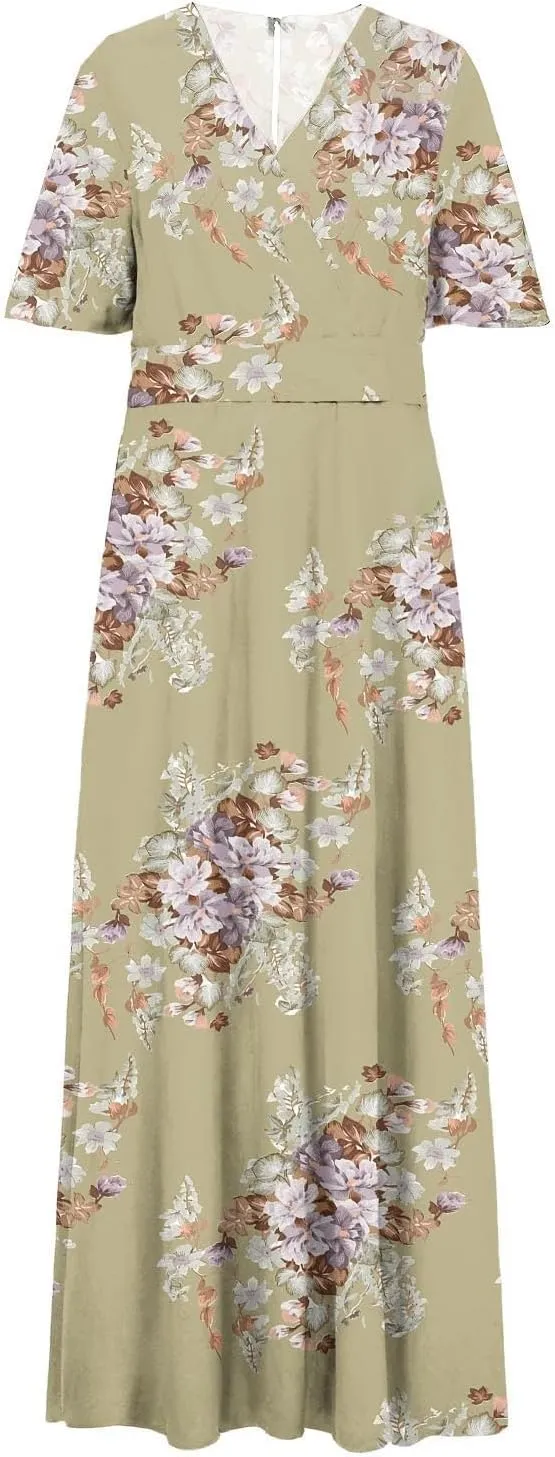 ZYXTIM Oversize Floral Casual Dress for Women Plus Size Deep V Neck High Split Maxi Dresses Wedding Guest Vacation Outfits