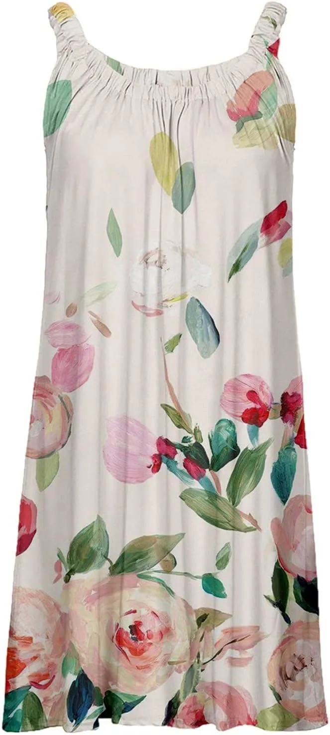 ZYXTIM Women Floral Summer Dresses 2024 Sleeveless Print Cute Sundresses Loose V Neck 3D Graphic Casual Swing Midi Dress