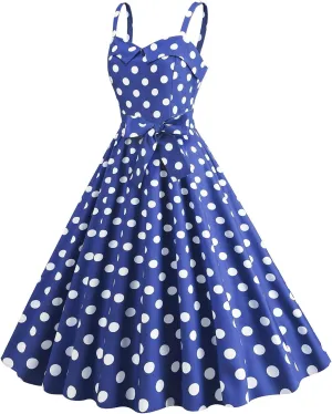 ZYXTIM Women Vintage Polka Dot 1950s Rockabilly Swing Dress Sleeveless V Neck Belt Wrap Floral Evening Cocktail Swing Dress