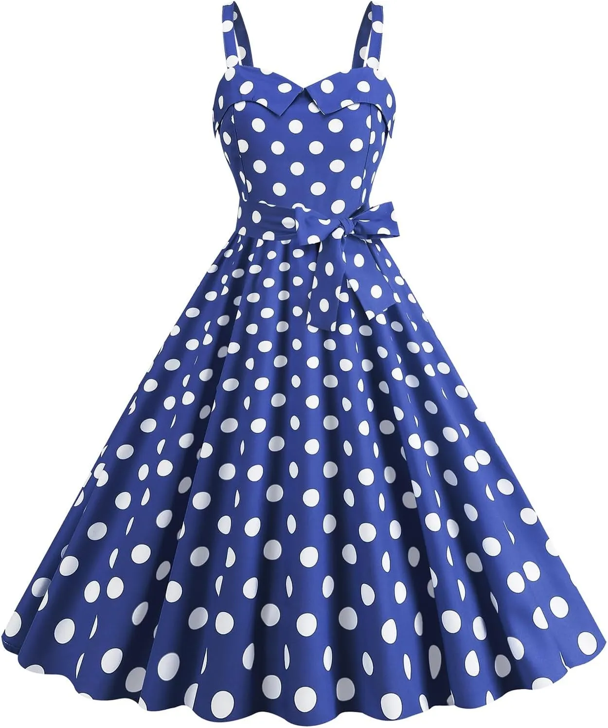 ZYXTIM Women Vintage Polka Dot 1950s Rockabilly Swing Dress Sleeveless V Neck Belt Wrap Floral Evening Cocktail Swing Dress