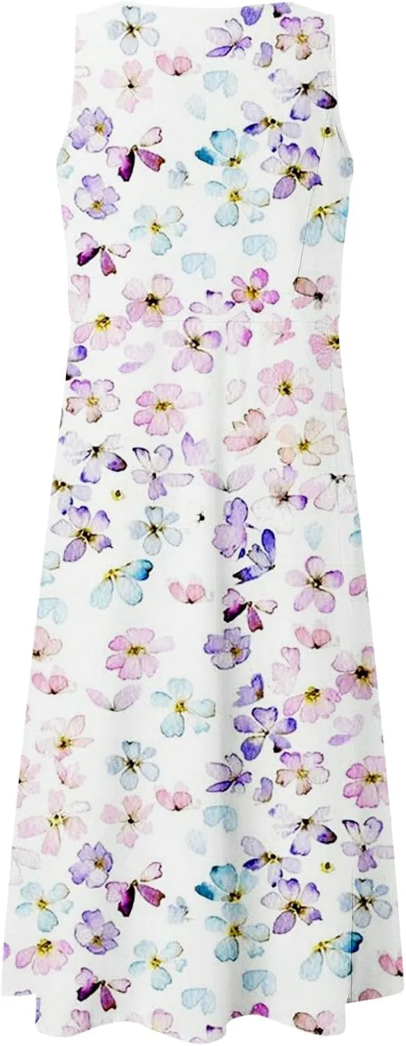 ZYXTIM Women's Summer Maxi Dress Floral Print Sleeveless Bohemian Beach Dress Cover Up Travel Vacation Long Dress with Pocket